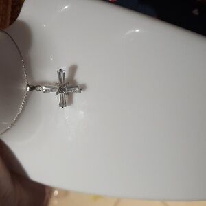 AUTHENTIC GENUINE SOLID STERLING SILVER CZ CROSS PENDANT RHODIUM